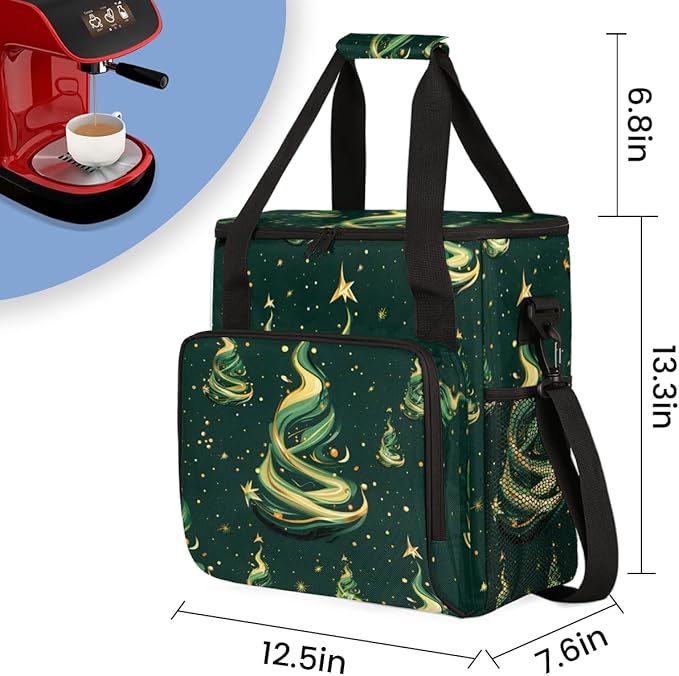 Christmas Festivals Coffee Maker Carrying Bag Glitter Tree Travel Storage Bag Compatible with K-Mini or K-Mini Plus Single Serve Coffee Brewer Carrying Case with Multiple Pockets &amp Shoulder Stra