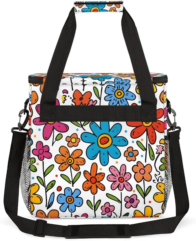 Cute Floral Colorful Travel Coffee Maker Carrying Bag Boho Large Organizer Storage Tote Bag Insulated Reusable Cooler Lunch Bags