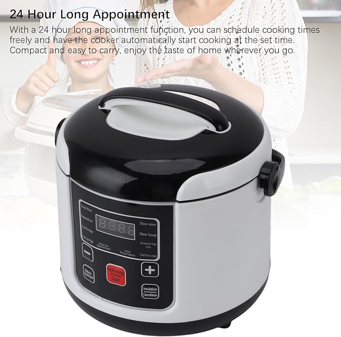 Mini Rice Cooker 130W 2L 12V Travel Rice Cooker with Inner Pot Steam Basket Insulation 24H Reservation Cooking for Soup Porridge and Rice Stick Proof Ricecooker for Car Truck
