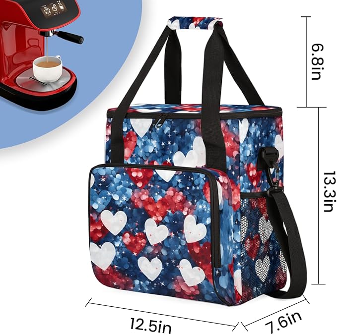 Heartfelt Freedom 4th of July Coffee Maker Carrying Bag Travel Storage Bag Compatible with K-Mini or K-Mini Plus Single Serve Coffee Brewer Carrying Case with Multiple Pockets &amp Shoulder Strap