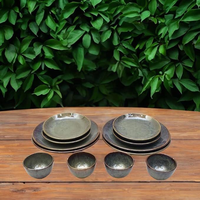 Ceramic Navhara Dinner Set of 12 Piece for Family of 4 | Handcrafted Ceramic Glossy Finish Dinner Set | Microwave/Dishwasher Safe | Plates and Bowls Set for Dining Gift (3x10 Inch)