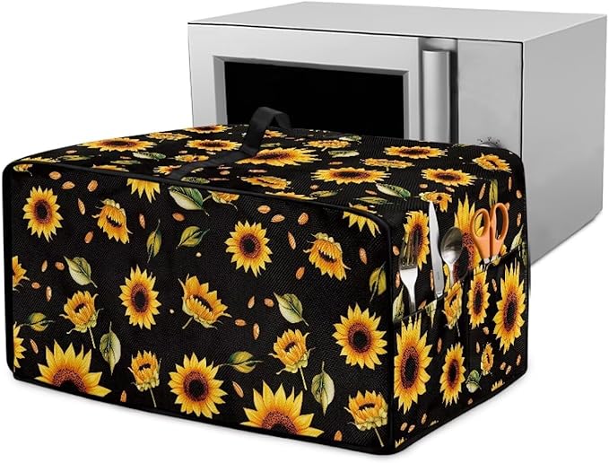 Toaster Oven Cover Heat-Resistant Dust-proof Air Fryer Protective Covers with Organizing Side Pockets to Hold Jam Spreader Knife &amp Toast Machine Tongs Sunflower Leaves