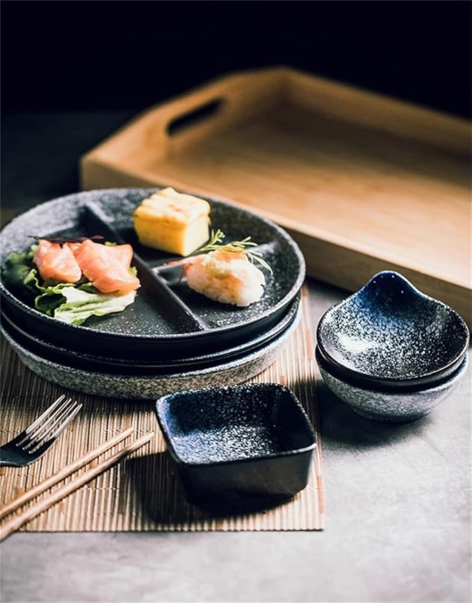 Divided Dinnerware Set 7-Piece Japanese Style with 8 Inch Compartments Plates Bowl and Dish Set Dishwasher &amp Microwave Safe Service for 1 (Color : E)