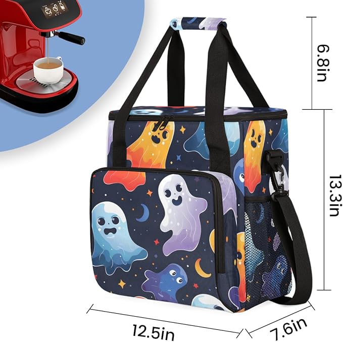 Fantastic Spooky Ghost Coffee Maker Carrying Bag Travel Storage Bag Compatible with K-Mini or K-Mini Plus Single Serve Coffee Brewer Carrying Case with Multiple Pockets &amp Shoulder Strap