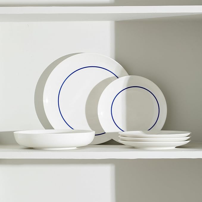 Stone Lain Luna 24-Piece Porcelain Dinnerware Set Plates and Bowls Set Dish Set for 8 Blue