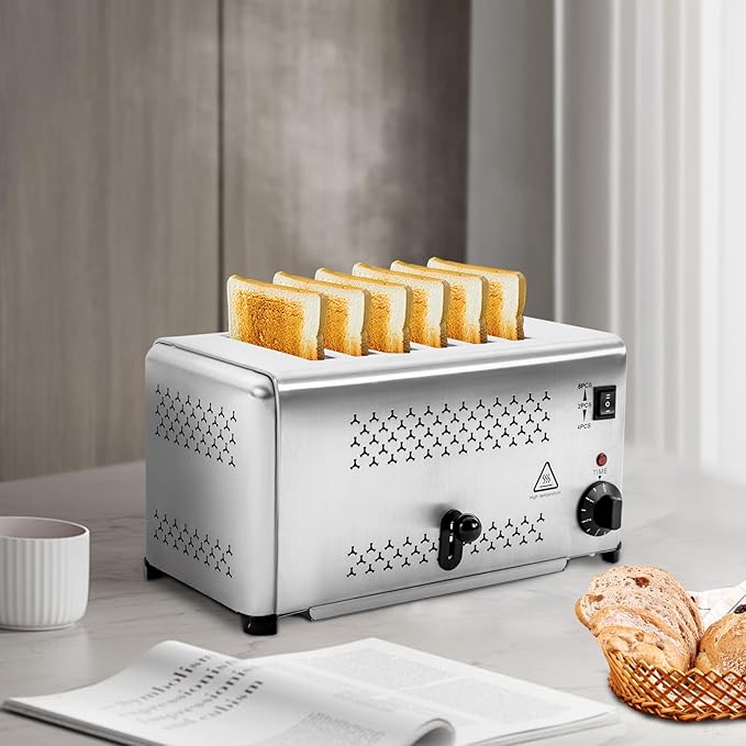 Toaster 6 Slice Commercial Toaster Bread Baking Machine5Temperature Control Bread Baking Machine with Crumb Tray for Home and Dessert Store(Patterned)