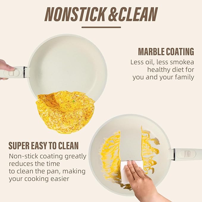 11 PCS Pots and Pans Set Non Stick Cookware Set With Removable Handles White Cookware Set Suitable for Induction Cooktops/Gas Stoves/Microwave Ovens