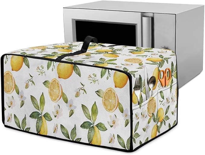 Vintage Lemon Toaster Oven Cover Heavy Duty Heat-resistant Waterproof Dust-Proof Protective Case with Side Pockets for Bake Air Fry Toaster Oven