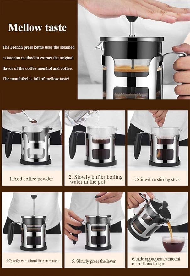Press Coffee Maker Coffee Press CaffettiereCoffee Maker Coffee Maker - Heat Resistant Glass with 4 Level Filtration System Stainless Steel Housing - Brews Coffee and Tea Stainless Steel Coffee Pr