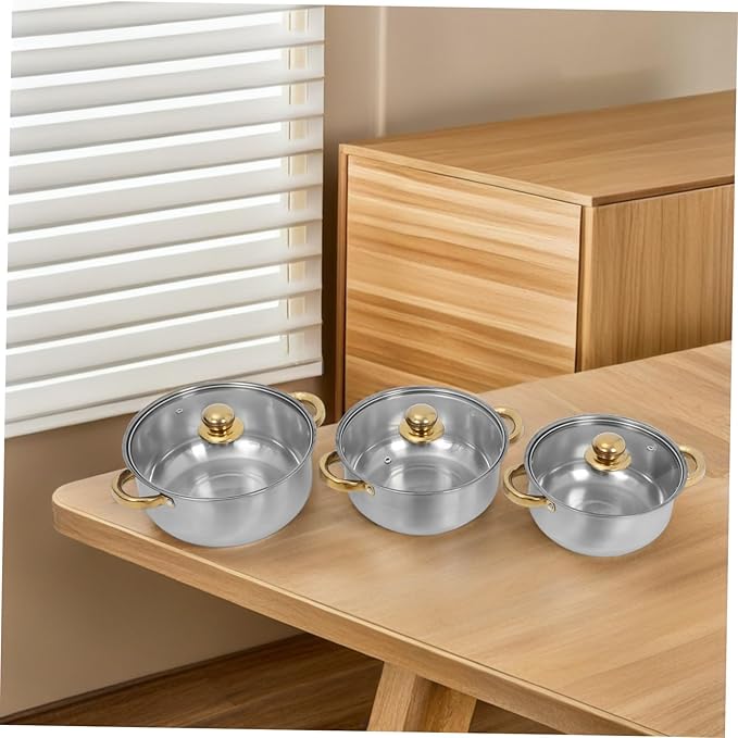 Stainless Steel Cookware Set with Lids Induction Compatible Pots and Pans for Soup Milk Frying Even Heat Distribution Multipurpose Kitchen Cookware for Family Meals