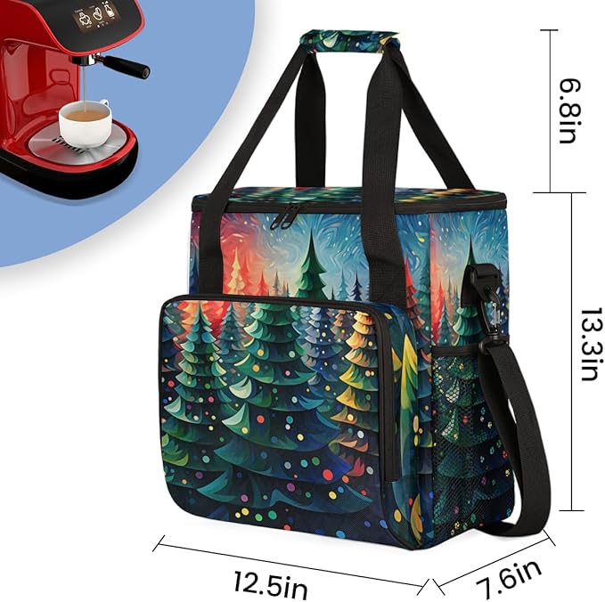 Christmas Tree Coffee Maker Carrying Bag Colorful Tree Travel Storage Bag Compatible with K-Mini or K-Mini Plus Single Serve Coffee Brewer Carrying Case with Multiple Pockets &amp Shoulder Strap