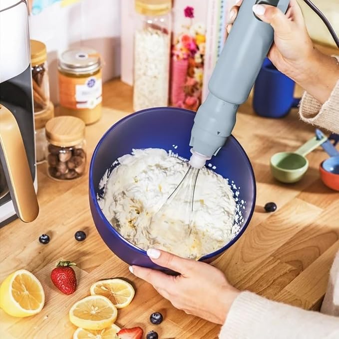 Cordless Hand Blender with 2-Cup Chopper Whisk &amp Large Measuring Cup Perfect for Cooking Smoothies Sauces Purees and Meal Prep (Cornflower Blue)