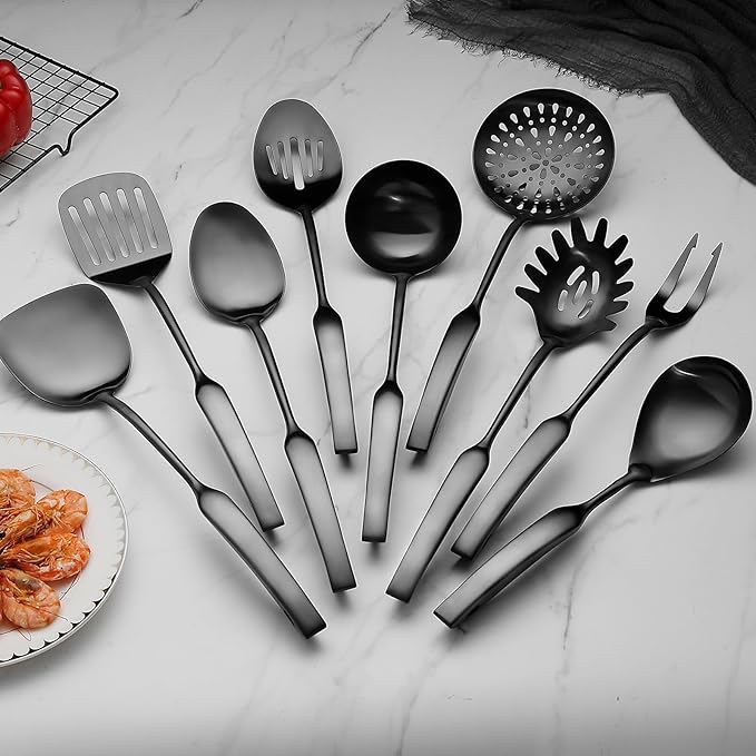 9PCS Silverware Set for 304 Stainless Steel Kitchen Utensils Set Cooking Utensil Set 15 Inches All Metal Cooking Tools Wok Kitchen Cookware Set with Spatula Useful Pots and Pans Accessories