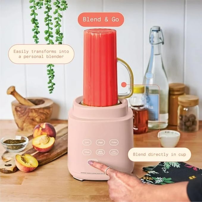 PowerExact Blender 700W with PrecisionSense Auto-Adjust Dual Jar System 4 Preset Programs Dishwasher Safe Parts (Rose)