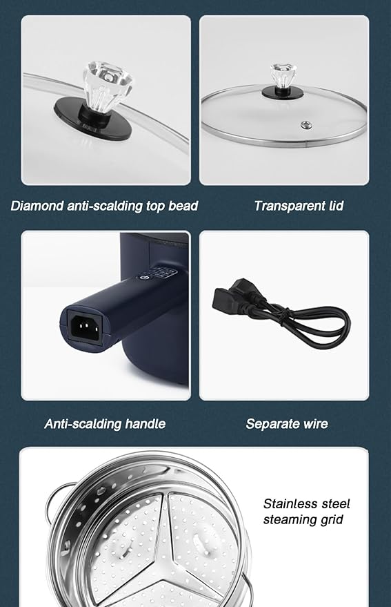 Small Rice Cooker 2.5l Electric Frying Pan With SteamerMultifunction Portable Nonstick Frying Pan Household Multifunctional Frying Steaming And Boiling Noodle Cooker For Student Dormitory(BlueWit