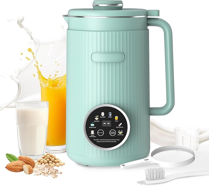 35oz Soy Milk Maker Machine: 8-in-1 Nut Milk Maker for Oat Milk Vegan Drinks Baby Food Blender - Plant-Based Milk Machine with Stainless Steel LED Touch Auto Shutoff (Green)