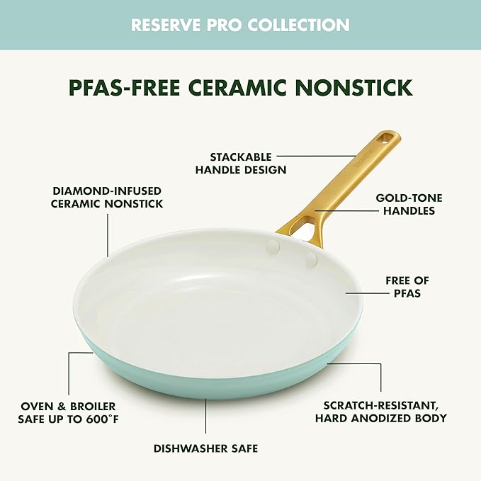 GreenPan Nonstick Reserve Pro 10 Piece Cookware Set NSF Certified Ceramic Hard Anodized PFAS-Free Pots &amp Pans Set with Lids Stainless Steel Handles Oven &amp Dishwasher Safe Seaside Blue