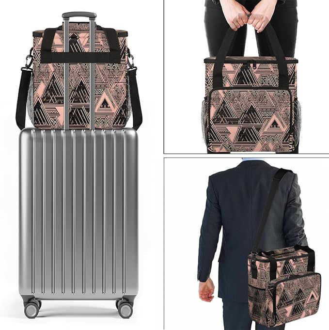 Pink Ethnic Aztec Coffee Maker Carrying Bag Retro Aztec Travel Storage Bag Compatible with K-Mini or K-Mini Plus Single Serve Coffee Brewer Carrying Case with Multiple Pockets &amp Shoulder Strap