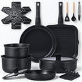 Ammeloo 21 Pcs Pots and Pans Set Non Stick with Detachable Handle &amp Grill Pan Induction Ceramic Cookware Set Non Toxic Kitchen Pots and Pans Set for RVsCamping Oven/Dishwasher Safe Black