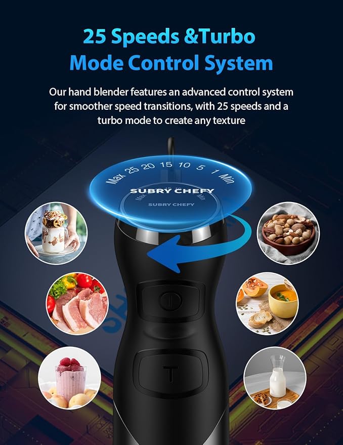2025 New 1000W Immersion Blender Handheld – 25-Speed Stainless Steel Hand Blender Corded Hand Mixer with Heavy-Duty Copper Brushless Motor &amp Gift Box