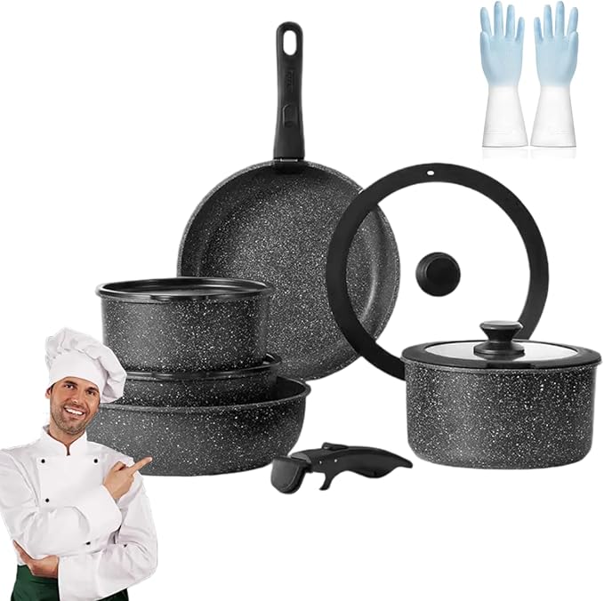 Cookware Set 5/11 Piece Utensils Cookware Set Removable Handle Pots and Pans Set Easily Clean Compatible With All Stovetops for Kitchen (Black5 PCS)