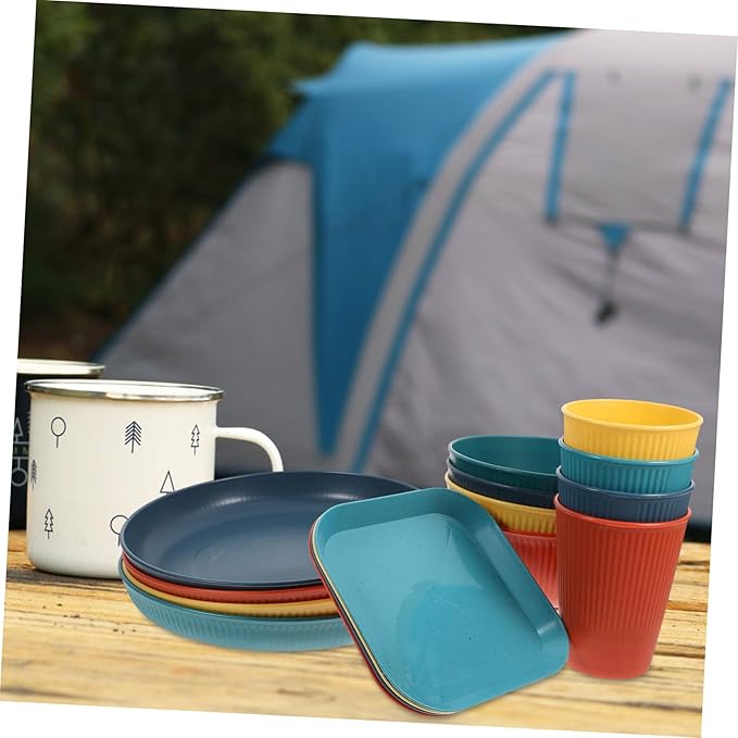 LIFKOME Sturdy Camping Dinnerware Set Plates Bowls Cups Black Pp for Outdoor Gathering