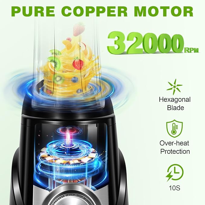 MIAOKE 2026 Upgrade 600 ML Smoothie Blender32000 RPM Smoothie Blender 10s Juicing fro Ice Crushing &amp Milkshakes BPA-Free Detachable 6-Leaf. Portable Shaker Cups fro Protein Shakes
