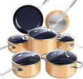 Nuwave Healthy Duralon Blue Ceramic Nonstick Cookware Set Diamond Infused Scratch-Resistant PFAS Free Dishwasher &amp Oven Safe Induction Ready &amp Evenly Heats Tempered Glass Lids &amp Stay-