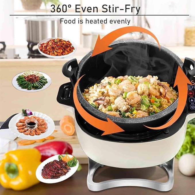 Automatic Cooking Machine 6L Auto Cooking Wok Fried Rice Machine - Smart Start Three Speed AdjustableRotation - Ideals for Stir Frying