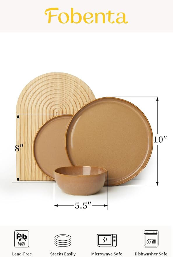 18 Piece Rustic Taupe Plates and Bowls SetEarthy Ceramic Dinnerware Sets for 6 – Handcrafted Dish Set for Inviting Dining &amp Vintage Charm