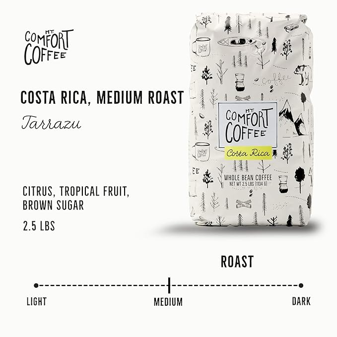 Mt. Comfort Coffee Costa Rica Medium Roast 2.5lb - Sourced From Local Costa Rican Coffee Farms - Roasted Whole Bean