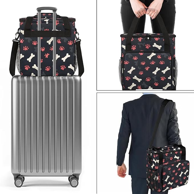 Paw Print Dog Travel Coffee Maker Carrying Bag Large Organizer Storage Tote Bag Insulated Reusable Cooler Grocery Bags