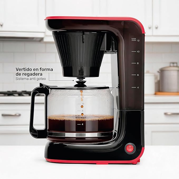 Taurus Velvet 12-Cup Drip Coffee Maker Glass Carafe Modern Compact Design Non-Programmable Easy-Clean Reusable Filter Auto Shut-Off Black