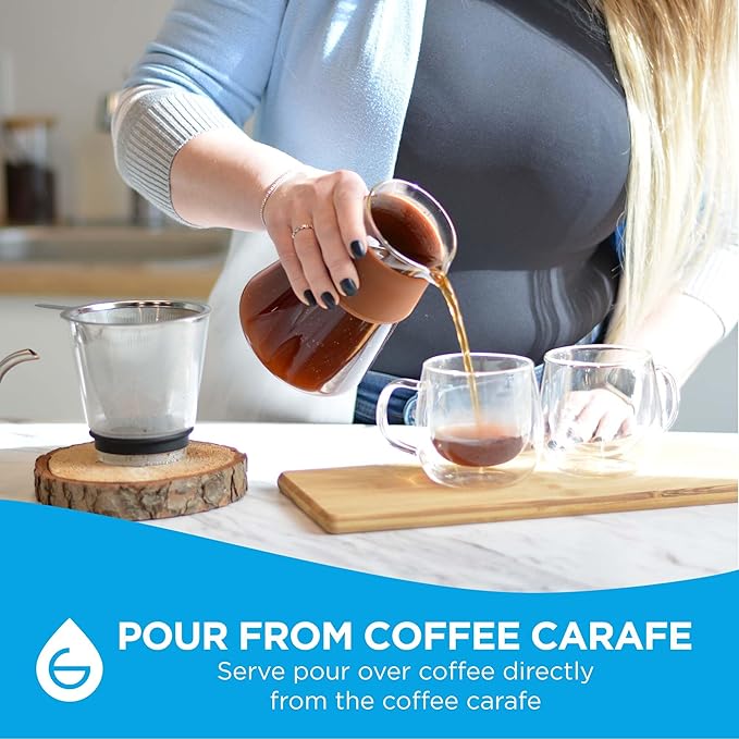 GROSCHE Amsterdam Glass Pour Over Coffee Maker - Single Cup Manual Dripper Brewer w/Removable Glass Top &amp Permanent Stainless Steel Filter - 27.6 fl oz - Ideal for Home Camping &amp On-the-Go B