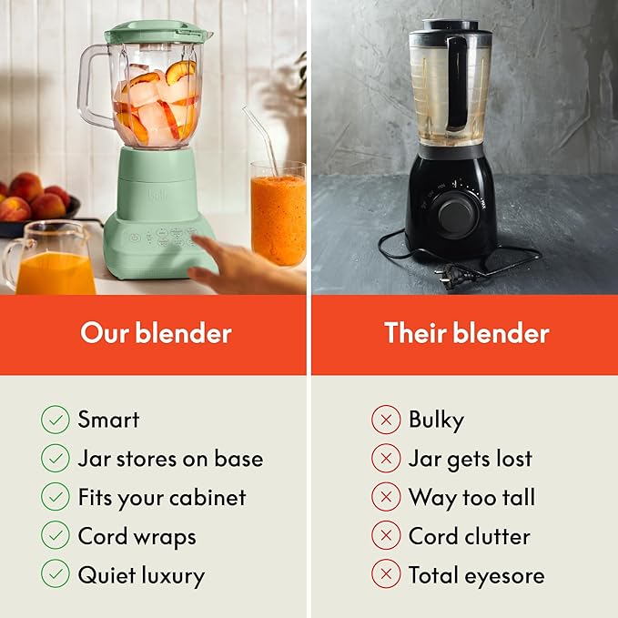 bella 10 Speed Countertop Blender Juicer &amp Smoothie Maker Fits-anywhere™ Kitchenware Slim Flip &amp Store Design Dishwasher Safe 48oz Capacity Pitcher &amp Lid Stainless Steel Blade 450 Wa