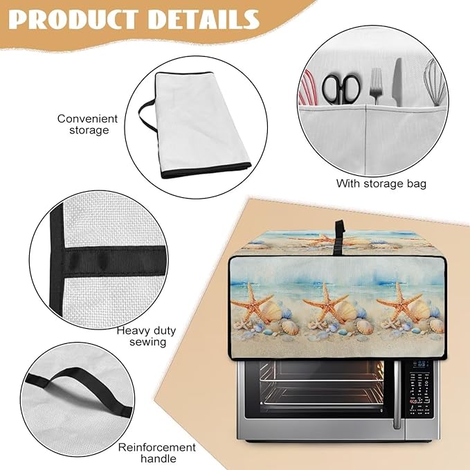 Toaster Oven Cover Heavy Duty Heat-resistant Protective Case Faux Linen Polyester Protector with Handle &amp Pockets for Home Kitchens Beach Starfish