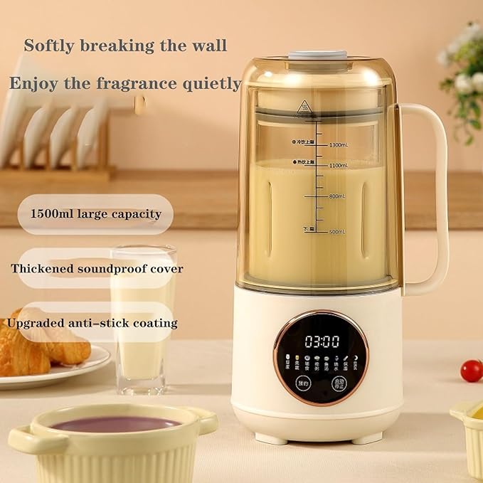 Soy Milk Maker 1.5L Nut Milk Maker with 9 Preset/Recipe/Self-Cleaning Homemade Soybean Milk Almond Milk Vegan Nut Milk Oat Milk Plant Based Milk Porridge Paste Juice