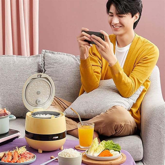Mini Cute Rice Cooker Household Non-Stick Rice Cooker One-Key Cooking and Automatic Heat Preservation for 1-2 People 1.2L-200WYellow (Green)