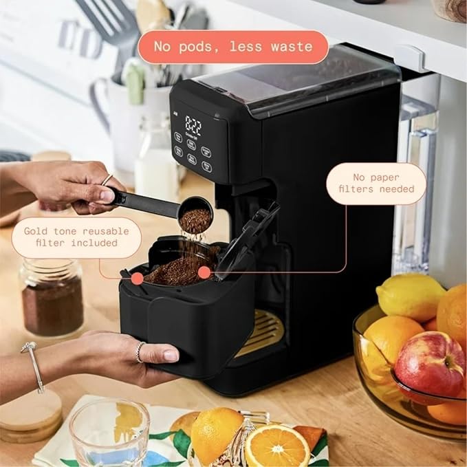 Programmable Single Serve Coffee Maker with Integrated Burr Grinder Touch Controls Fresh Custom Brew Compact Design Easy to Use
