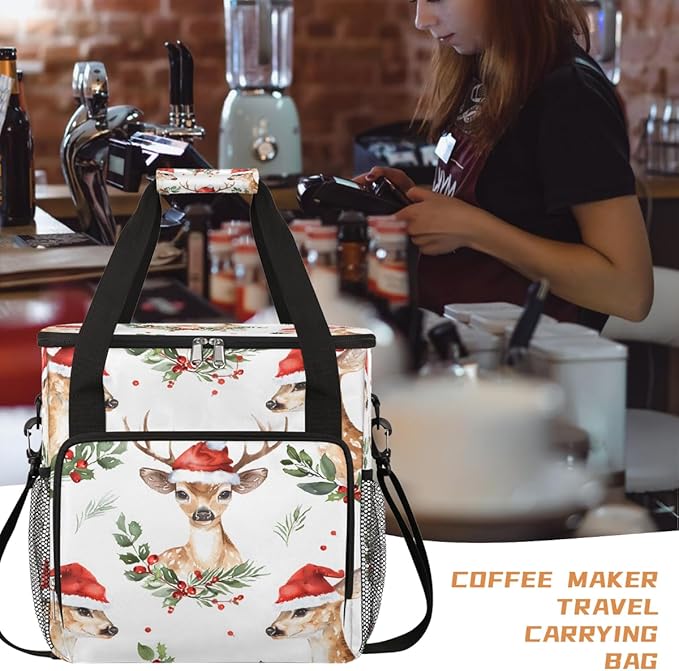 Christmas (716) Coffee Maker Carring Bag Travel Carrying Storage Tote Bag Compatible with Keurig K-Mini or K-Mini Plus Portable Single Serve Coffee Brewer Case with Pockets for K-cup Pods