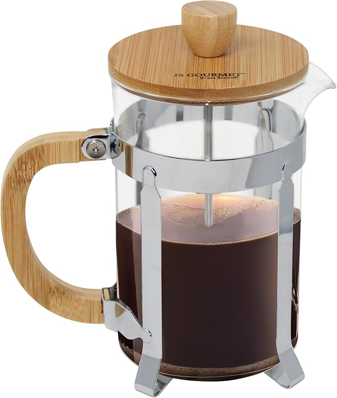 27oz Glass French Press Coffee Maker with Bamboo Wooden Handle Lid and Stainless Steel Frame Manual Coffee and Tea Brewer with 3 Level Filter System