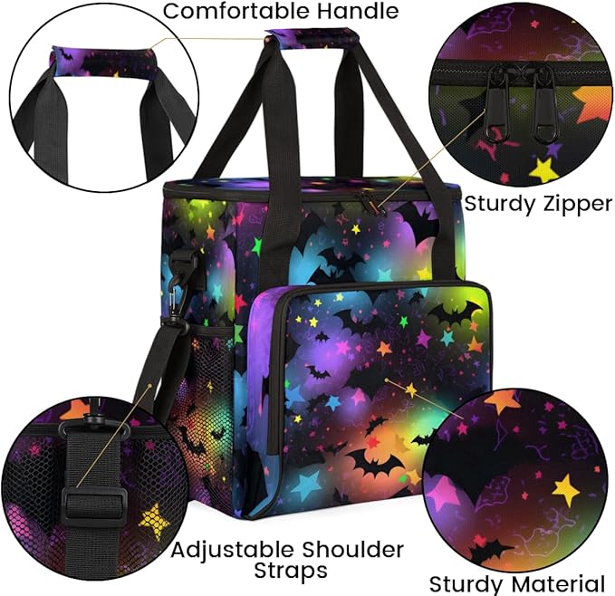 Halloween Bat Coffee Maker Carrying Bag Dreamy Bat Travel Storage Bag Compatible with K-Mini or K-Mini Plus Single Serve Coffee Brewer Carrying Case with Multiple Pockets &amp Shoulder Strap