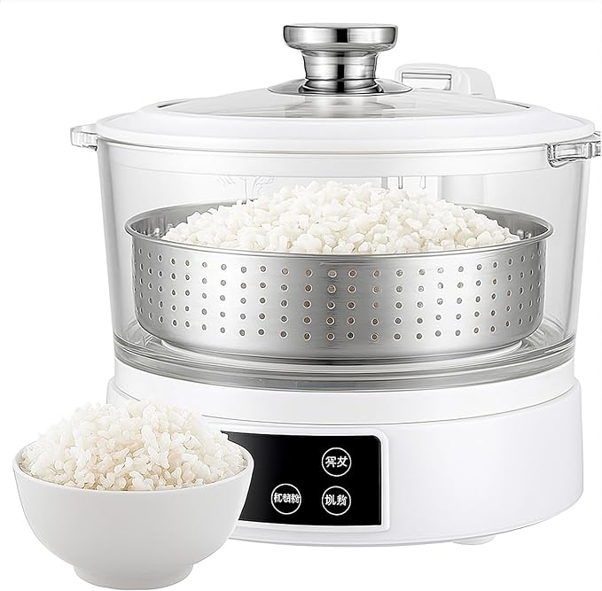 Low Carb Rice Cooker with Lifting Sugar Removal 3L Stainless Steel Low Sugar Digital Steamer Touch Control Smart Electric Cooker with Steamer Basket for Healthy MealsWhite
