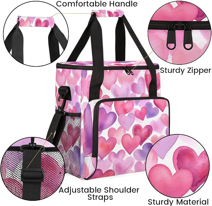 Pink Blue Heart Coffee Maker Carrying Bag Portable Travel Storage Tote Bag Compatible with K-Mini or K-Mini Plus Single Serve Coffee Brewer Carrying Case with Multiple Pockets &amp Shoulder Strap