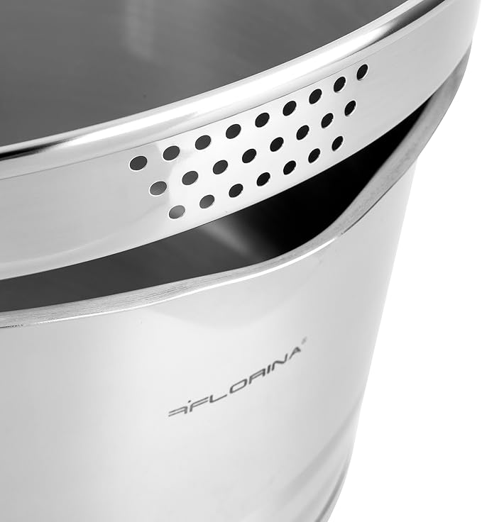 FLORINA Smart Cooking Pot Set 8-Piece Pot Set Made of High-Quality Stainless Steel Cooking Pots with Multifunctional Lid and Measuring Cup Silicone-Covered Handles Ideal for Induction Hobs Gas