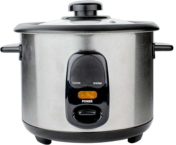 10-Cup Electric Rice Cooker and Steamer – Stainless Steel One-Touch Rice Maker with Keep Warm Function Non-Stick Pot and Glass Lid