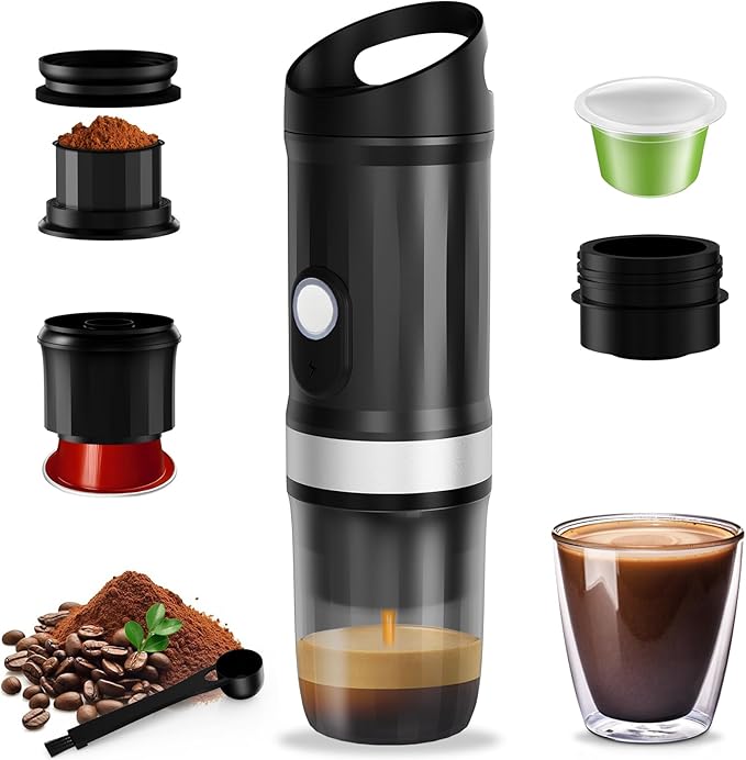 Portable Coffee Maker Travel Coffee Maker with 3-4 Min Self-Heating 20 Bar 9600mAh Durability Mini Espresso Maker Compatible with NS Capsule &amp Ground Coffee for Camping Travel RV Hiking Offi