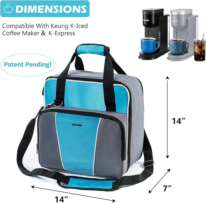 BAGSPRITE For Keurig K-Express Coffee Maker Travel Bag K-Iced Single Serve Brewer Carrying Case with Multiple Pockets for Pods Storage Bag With Shoulder Strap