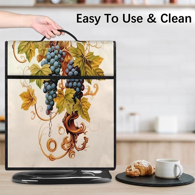 Kitchen Aid Mixer Cover Fruit Grape Leaves Stand Mixer Cover Compatible with 6-8 Quarts Stand Mixers Dust Covers with Zipper Pocket Foldable Washable Kitchen Aid Organizer Bag