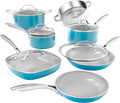 Gotham Steel Aqua Blue Pots and Pans Set 12 Piece Nonstick Ceramic Cookware Includes Frying Pans Stockpots &amp Saucepans Stay Cool Handles Oven &amp Dishwasher Safe 100% PFOA Free Turquoise